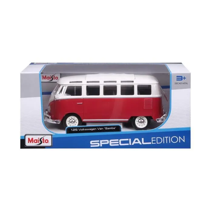 Voiture miniature - MAISTO - Volkswagen T1 Combi Samba M31956 - En métal - Rouge à l'échelle 1/25ème-1