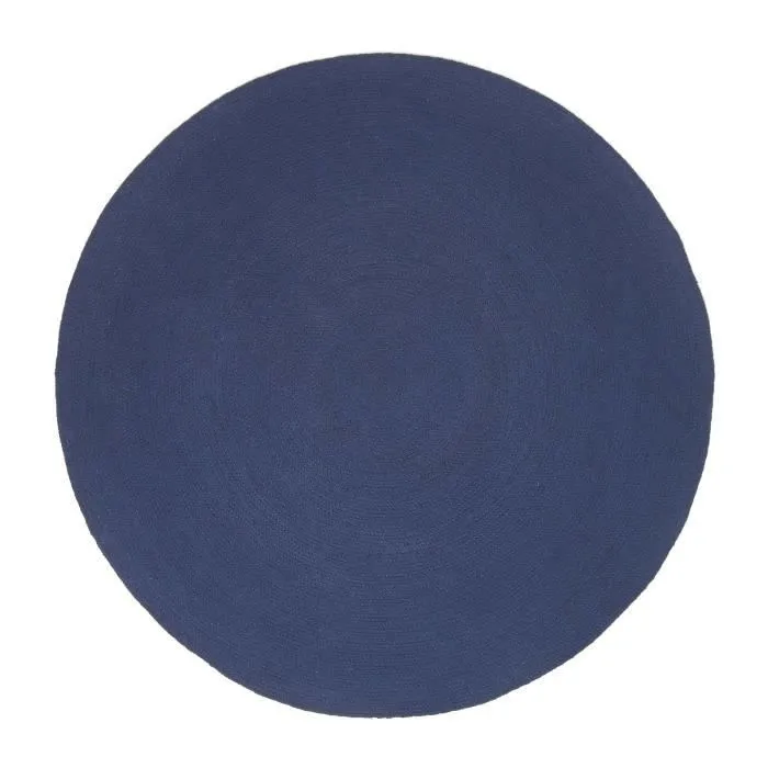 Tapis rond tissé à plat en coton Bleu Marine, 150 cm-1
