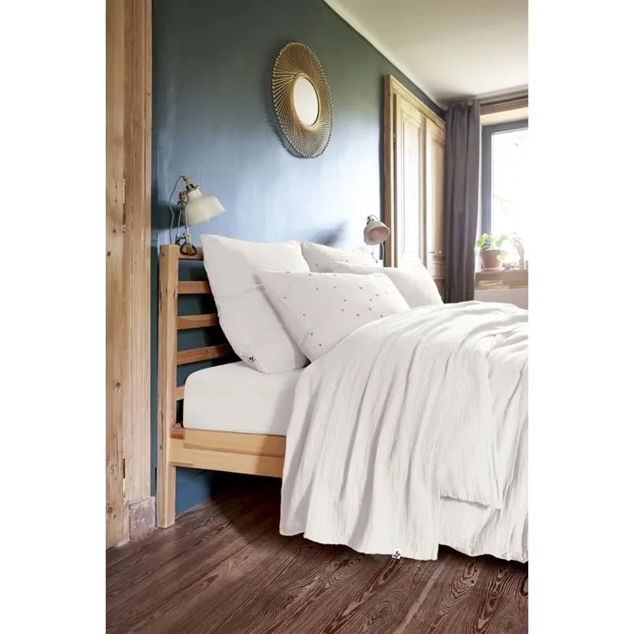 Drap plat 270 x 300 cm Double gaze de coton luxe Gaïa Blanc-1