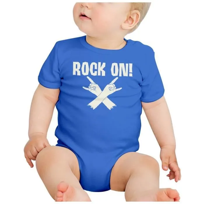 Body Bébé Manche Courte Bleu Rock On Musique Musicien Guitare Basse Metal-1
