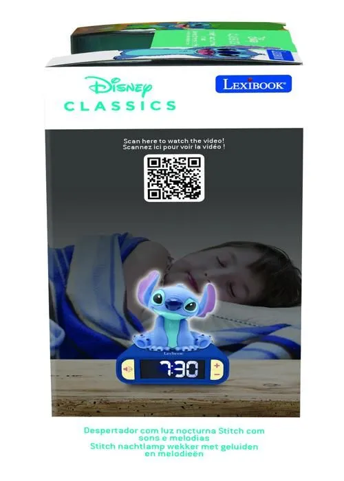 Réveil veilleuse digital Stitch, Sons et mélodies, Ecran LCD rétro-éclairé, Lumineux, Disney Stitch, Bleu, Lexibook, RL800D-3