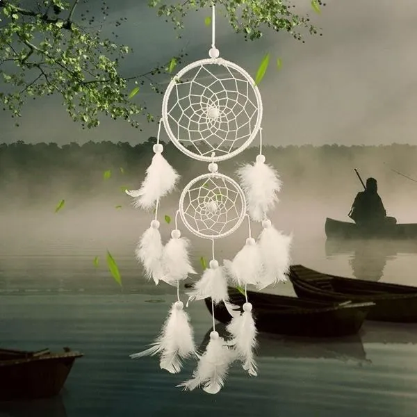 Attrape-rêve - Non spécifié - Modèle Plumes Blanches - Hauteur 46 cm - Décoration intérieure - Capteur de rêves-1