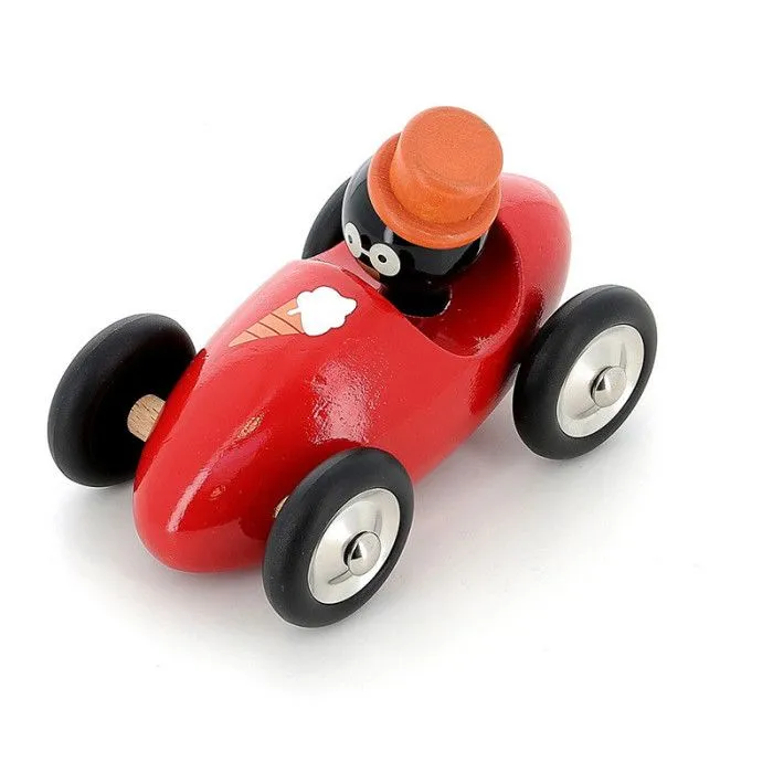 Voiture en bois "Boizoos" - René le pingouin - Rouge - L 16 x l 10 x H 11 cm-3