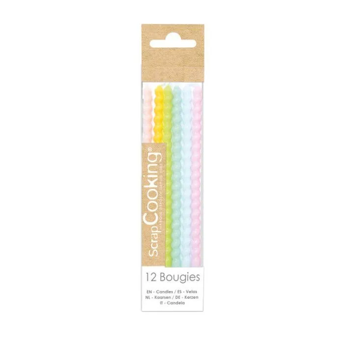 Bougies longues - Torsadées - Pastel - 12 cm - 12 pcs - Multicolore - Blanc-2