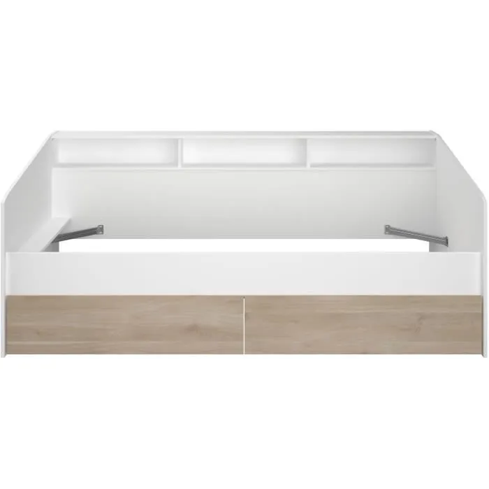 Lit banquette 2 tiroirs 90 x 200/190 cm - MDF - Mat décor chêne et blanc - JOY - 2339ENSE-8