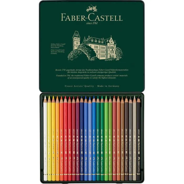 Crayons de couleur - FABER-CASTELL - Polychromos - Mine 3.8mm - Boîte métal 24-2