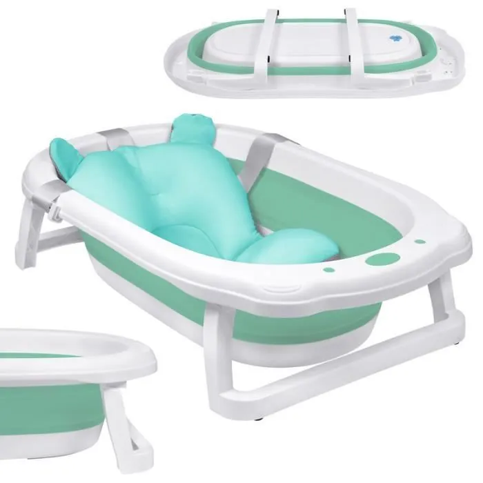 YUENFONG Baignoire Pliable pour Bébé Enfant Avec Coussin de Bain - Peu encombrant et Portable - Pour enfants de 0 à 8 ans - Vert-0