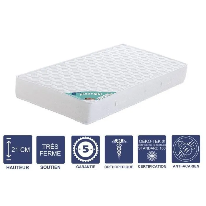 Matelas 120x200 x 21 cm + Oreiller Visco - Très Ferme - Aertech+ 35 Kg-m3 HR Dernière Génération - Très Respirant-0