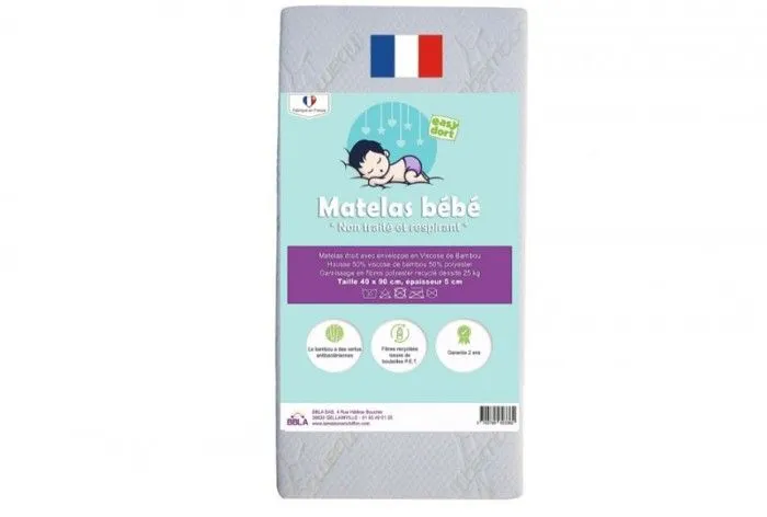 KIT PRATIQUE BEBE Matelas 40x90 Berceau Couffin Bébé Bambou + 2 Alèses Coton Bio | Certifié GOTS | Fabrication France UE-1
