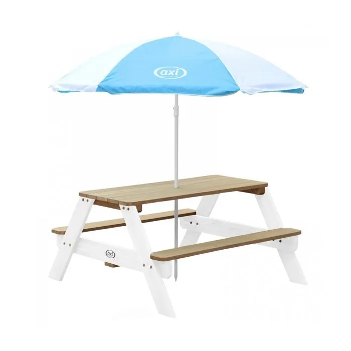 Table Pique Nique Nick avec Parasol - AXI - Rectangulaire - Bois Massif - Brun Blanc-0