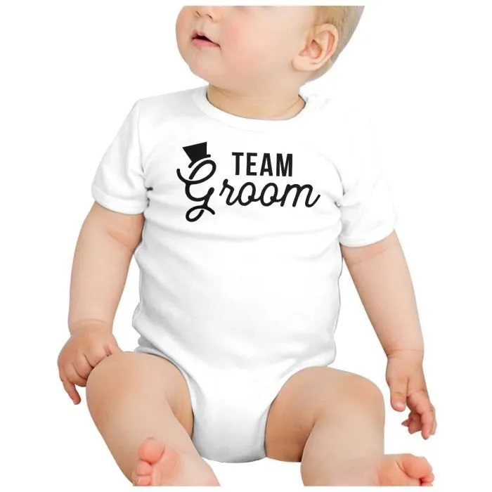 Body Bébé Manche Courte Blanc Team Groom Chapeau Mariage Marié Gentleman-1