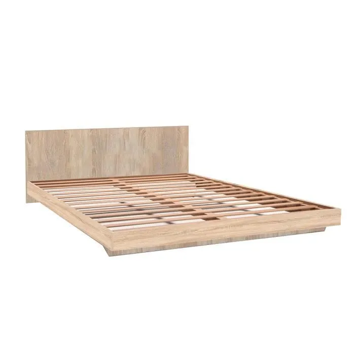 Lit LOFT 140x190 cm + sommier + tête de lit / Chêne blanchi-0