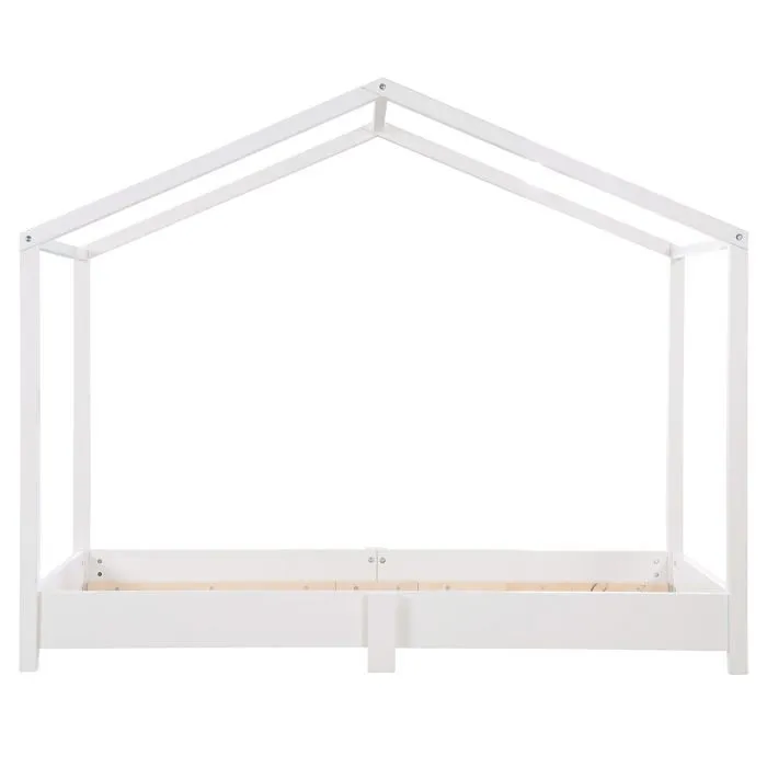 Cadre de Lit Cabane au Sol 70 x 140 cm - ROBA - Lit Montessori - Blanc-3