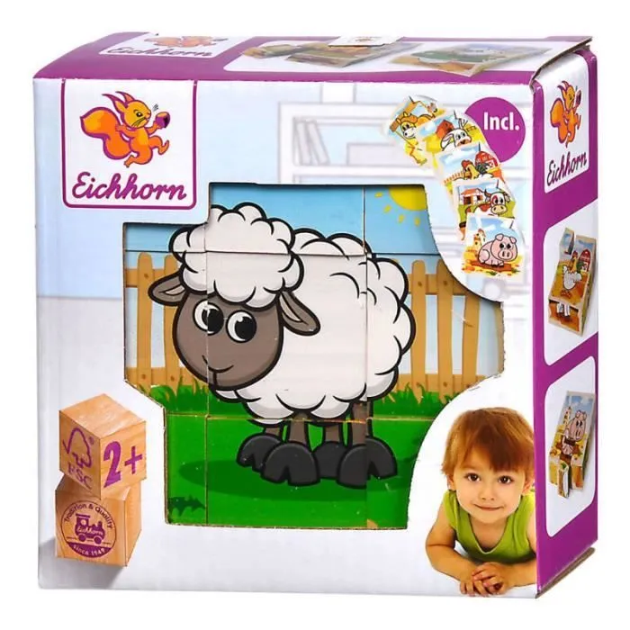 Puzzle cube en bois - EICHHORN - La ferme - 9 pièces - Animaux - Intérieur-0