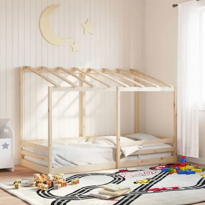 vidaXL Lit pour enfants avec toit 100x200 cm bois de pin massif, cadre de lit pour enfants, lit pour enfants en bois, meuble 846997-0