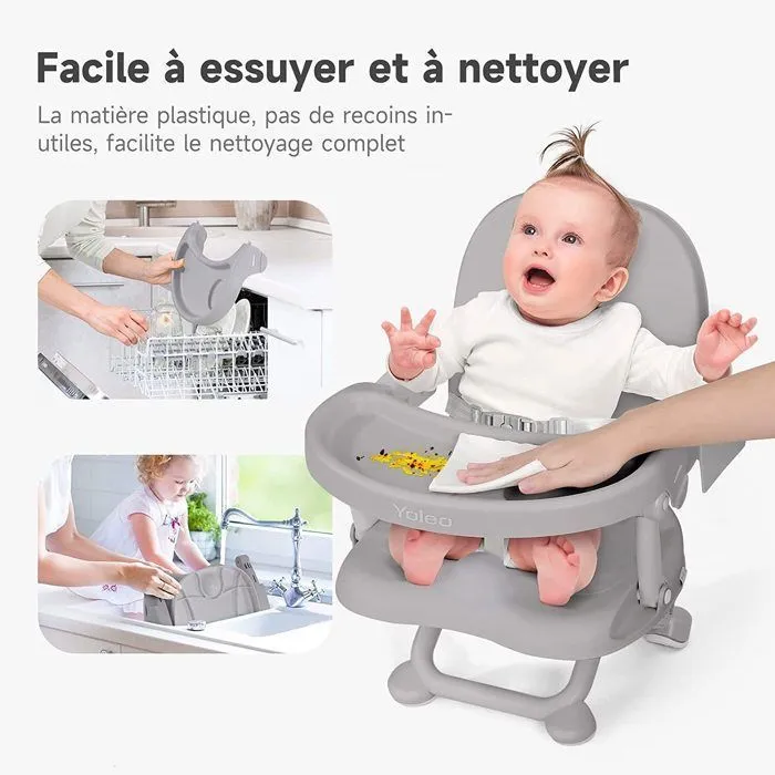 Réhausseur Chaise Enfant Pliable, Chaise Bébé Portable, Bébé Chaise repas en Hauteur Réglable, Plateau Amovible, 6 mois à 3 ans-1