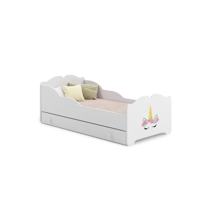 Lit enfant fille ALMENA avec tiroir matelas et cadre inclus - Licorne - 160 cm x 80 cm-0