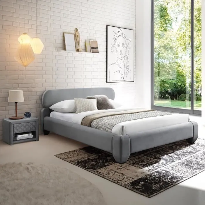 ESTELLE - Lit double en velours gris 140x190 cm-0