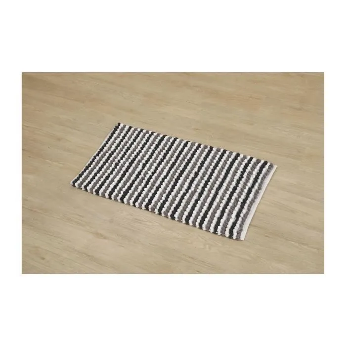 TENDANCE - Tapis de salle de bain Tricolore Blanc et Nuance de Gris en Polycoton Boules 50 x 90 cm Blanc / Gris-1