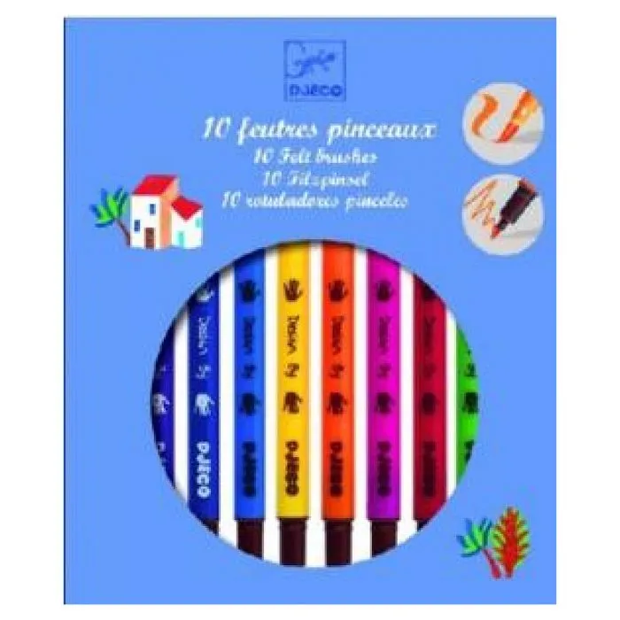 Feutres pinceaux - DJECO - 10 feutres - Pointe extra-fine - Pinceau extra'soft - Multicolore-0