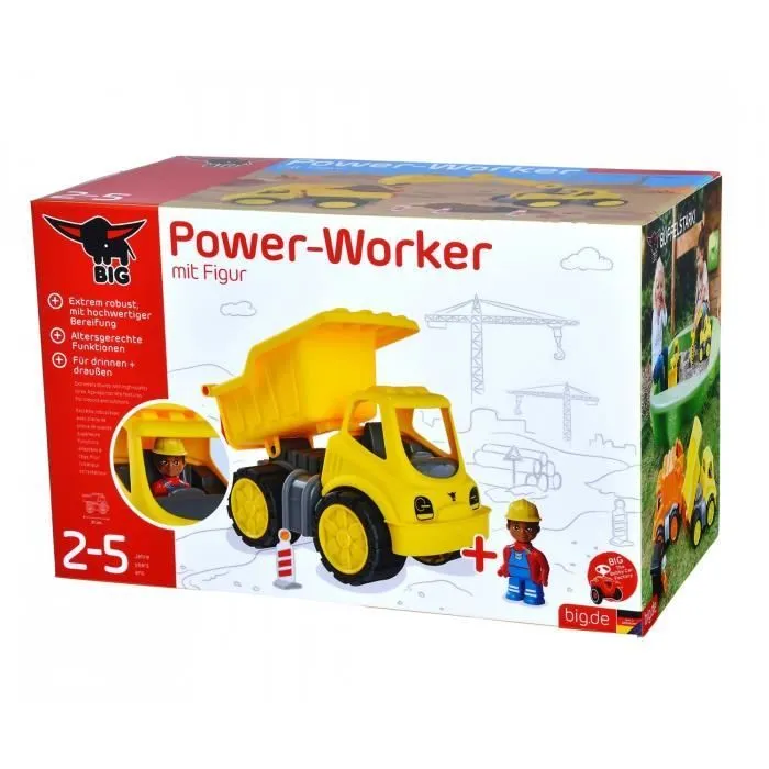 Camion-benne Power-Worker BIG pour enfant avec figurine - Jaune, gris et orange vif-0