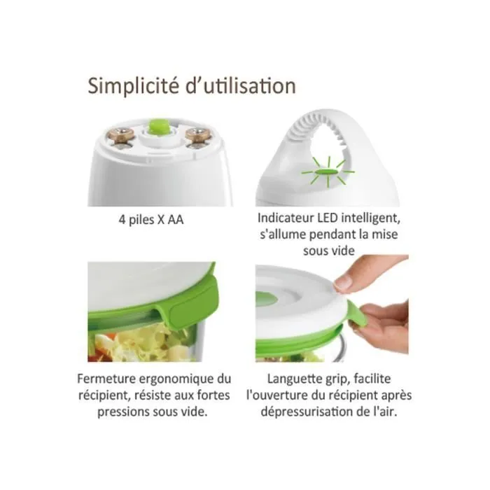 FOSA Kit de mise sous vide alimentaire en récipients 40000 - 1350-600 ml - Blanc et vert-5
