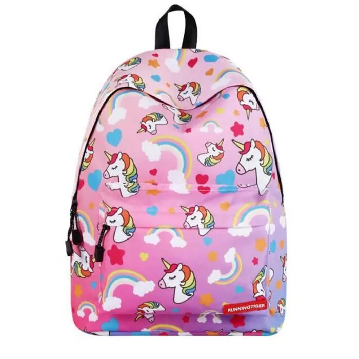 ROSE Sac à Dos Enfant Fille Adolescent Licorne Sac à Voyage Sac d'École, 1 Trousse à Stylo, 4 Stylo à Encre Noire 0.5 mm-1