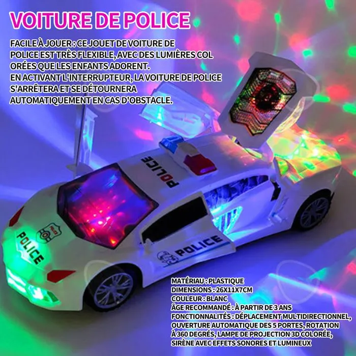 C Voiture de police 26x11x7cm voiture jouet enfant avec lumières à ouverture automatique son lumineux jouet de voiture de police-1