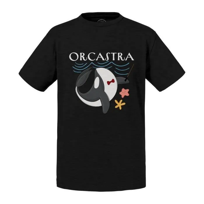 T-shirt Enfant Noir Orcastra Orchestre Animaux Orque Mer Dessin Enfant-0