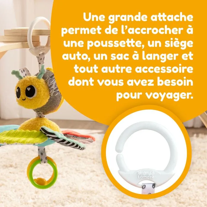 Peluche d'éveil sensoriel - Lamaze - Buzzy l’Abeille - Jaune - 0 à 6 mois - Clipser pour voyager-3