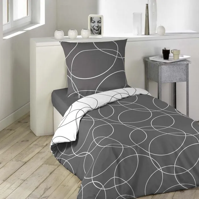 Pack housse de couette réversible 140x200 cm en microfibre Elton+ dh 90x190x30 Blanc-1