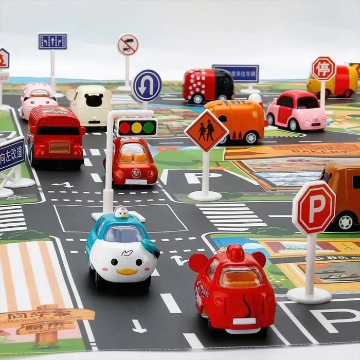Tapis de Jeux Enfant - PRUMYA - Circuit Voiture - Antidérapant - 40 Mini Voitures - Vert-2