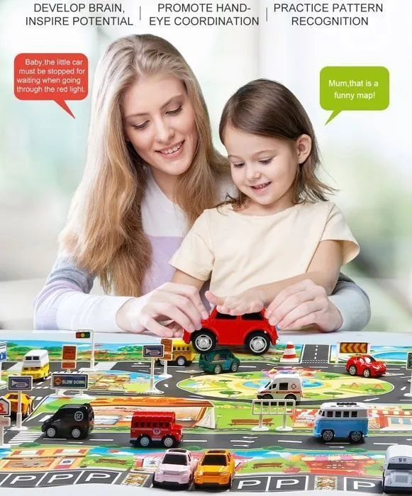 Jouet pour Enfants 3 4 5 6 7 ans,Lot de 40 Mini voiture et Tapis de jeu de Circulation pour Enfant Garcon,51.18 "x 39.37"-1