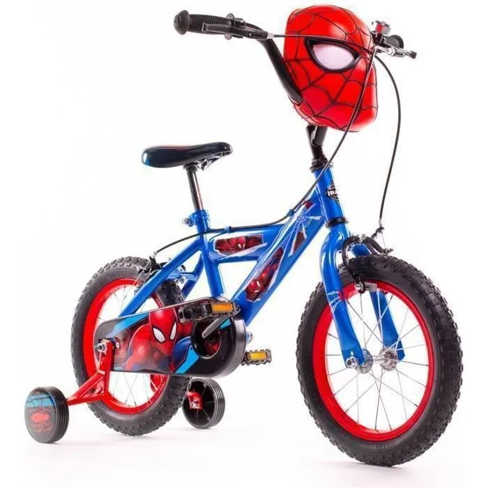 Vélo Enfant Marvel - Spiderman - Roues 14" - Age 4 à 6 ans - 2 Freins - Stabilisateurs - Garde-Boue - Bleu - Produit HUFFY-0