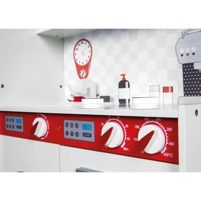 ROBA Grande Cuisine Enfant en Bois + Accessoires Variés - Blanc/rouge-1
