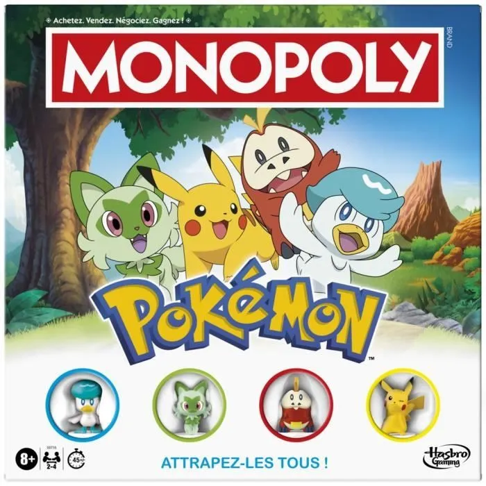 Monopoly Pokémon, jeu de société de plateau, 2 à 4 joueurs, jeux pour enfants et fans de Pokémon, env. 45 minutes, dès 8 ans-0