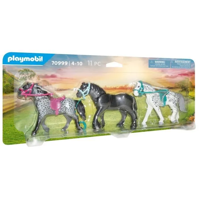 PLAYMOBIL - 70999 - 3 chevaux : Frison, Knabstrupper et Andalou - Avec 1 selle et 3 licols-0