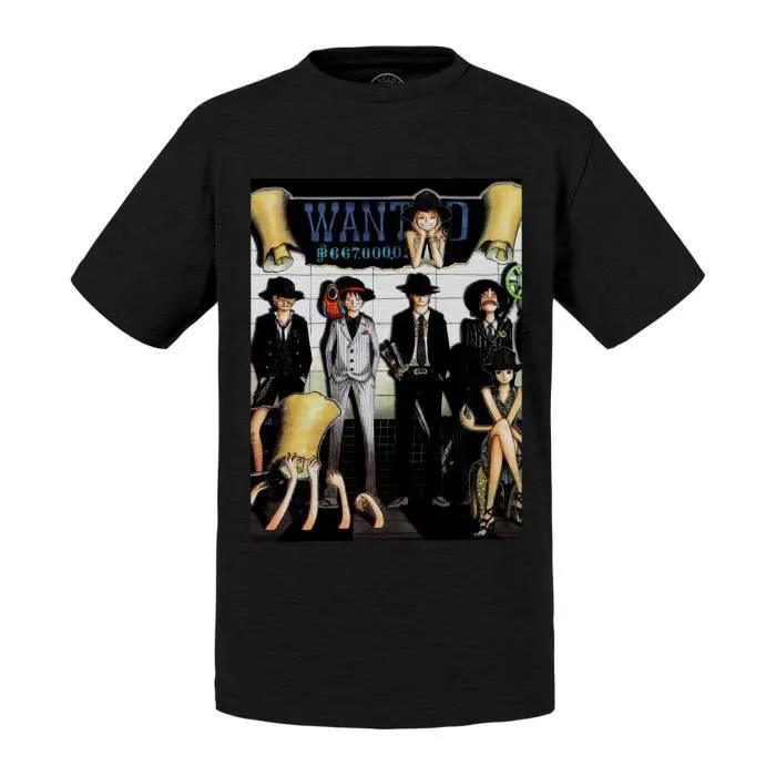 T-shirt Enfant Noir One Piece Equipage Pirate Recompense Wanted Manga-0