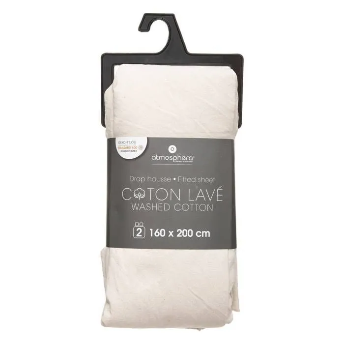 Drap housse - ATMOSPHERA - Ivoire - 160 x 200 cm - Coton lavé - Hauteur bonnet 27 cm-2