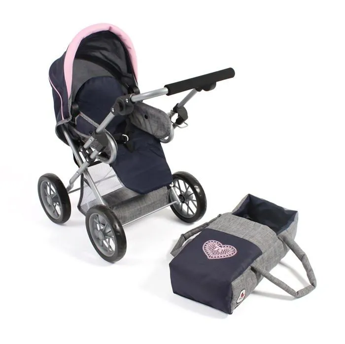 Bayer chic - 560-26 - 2000 - Poussette pour poupee Leni, 2 en 1 avec Sac de Transport Amovible, Gris, Bleu Marine, Rose-3