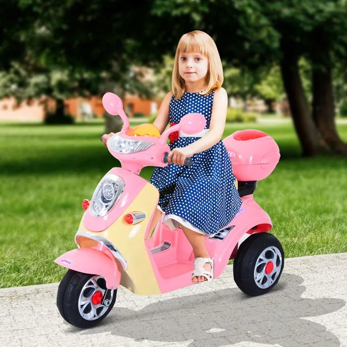 Moto scooter électrique pour enfants 6 V env. 3 Km/h 3 roues et topcase effet lumineux et sonore rose-1