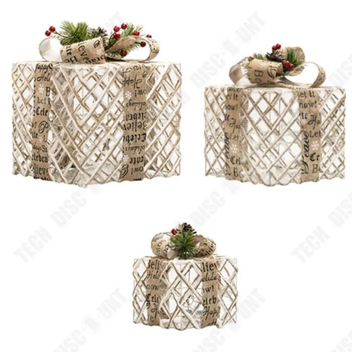 TD® Coffret cadeau de noël lumineux, coffret cadeau en fer forgé, ornements à tête de pile, décorations de noël-0