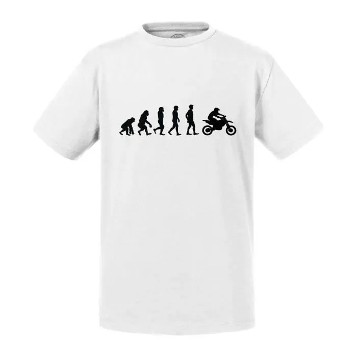 T-shirt Enfant Blanc Evolution Motocross Motard Moto Dirt Bike-0