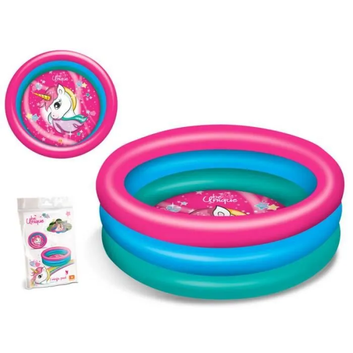 Piscine gonflable Licorne pour enfant - Mondo - 100 x 22 cm - PVC résistant - Rose, bleu et vert-1