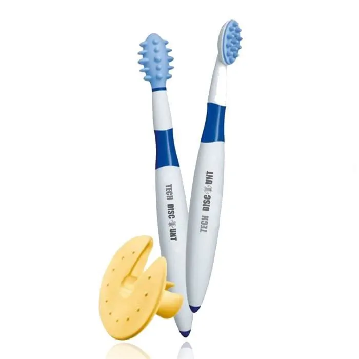 TD® Kit d'apprentissage de brossage pour bébé/ Massage Gencive de Bébé/ Kit éducatif dentaire en silicone / Bleu et Blanc-0