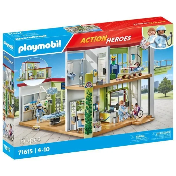 PLAYMOBIL 71615 Hôpital aménagé, Action Heroes, L'hôpital, 165 pièces, Dès 4 ans-6
