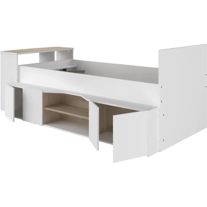 Lit combiné enfant avec rangements et bureau CLOE - 90 x 200 cm - Décor blanc et chêne - PARISOT-8