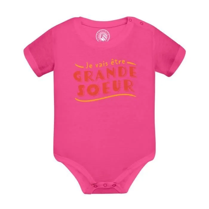 Body Bébé Manche Courte Rose Je vais être Grande Soeur Famille Fille Enfant Bébé-0