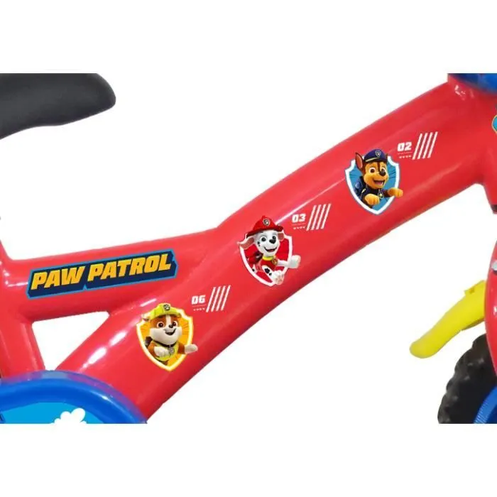 Vélo enfant 12'' Pat Patrouille pour enfant < 90 cm - équipé de 1 frein, 2 stabilisateurs amovibles et plaque avant décorative !-3