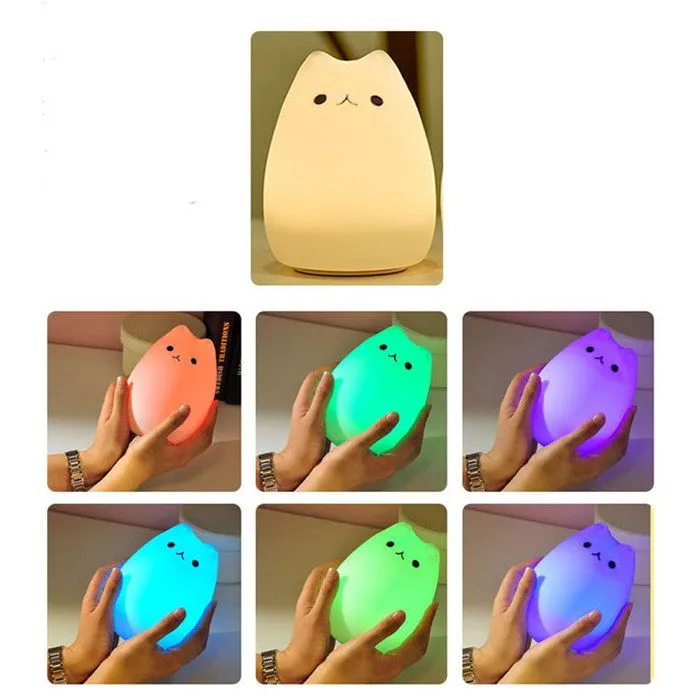 TD® Veilleuse pour bébé ou pour enfants télécommande lampe de chevet silicone chaton chargement USB lumière LED petit chat mignon-2